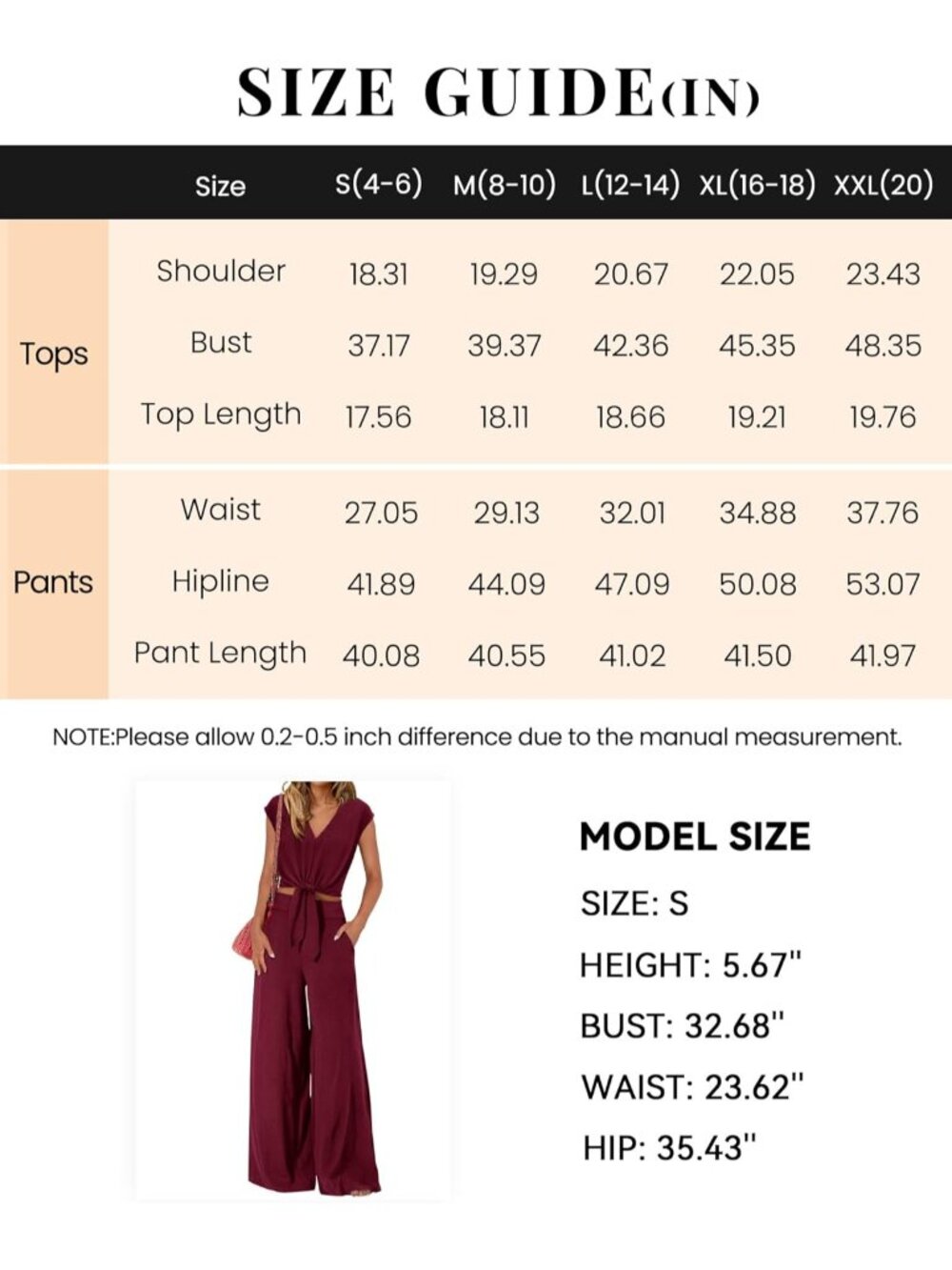 Women's Wine Red  Summer 2 Piece Outfits Cap Sleeve V Neck Belted Crop Tops - Picture 6 of 6
